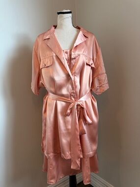 Lane Bryant Intimates Satin Chemise 22/24 Robe 18/20 Pink 2PC Sleepwear Set NWT